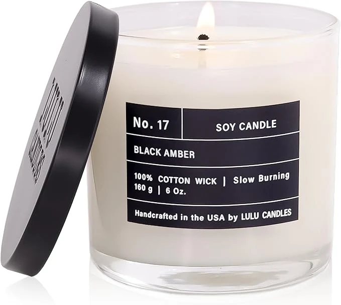 Official Lulu Candles Black Amber Luxury Scented Soy Jar Candle Hand Poured in The Traditional