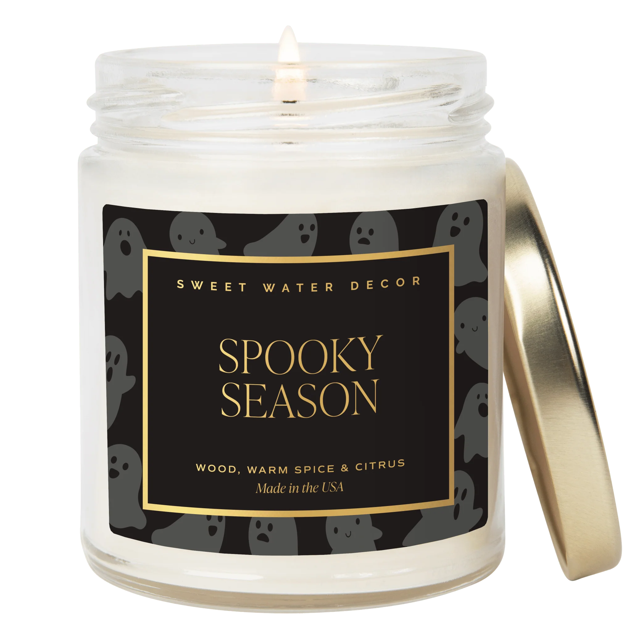 Premium Spooky Season Soy Candle - Patterned 9 oz - Clear Jar Cozy Season Enhanced