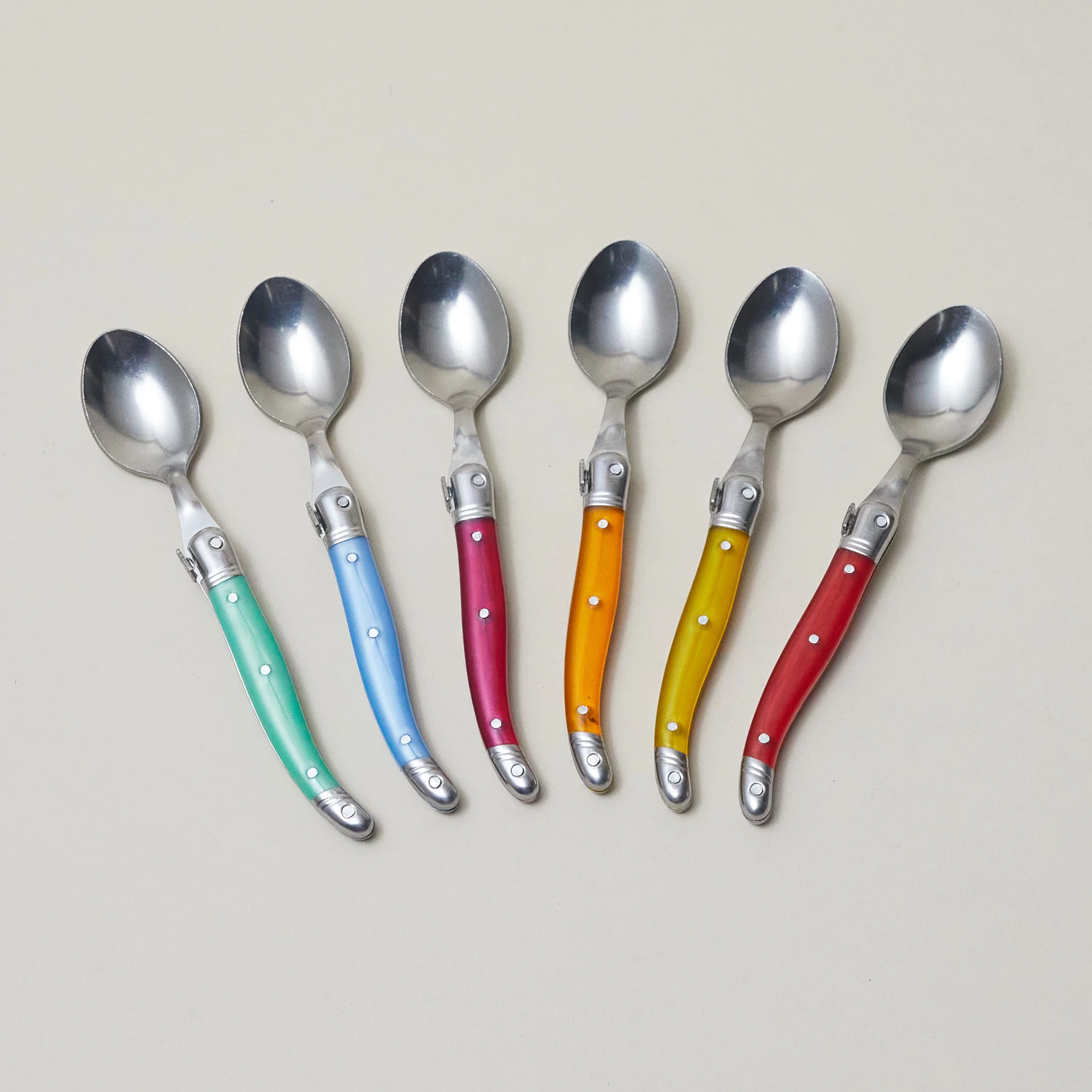 Outstanding Set of 6 Laguiole Rainbow Teaspoons High-Quality
