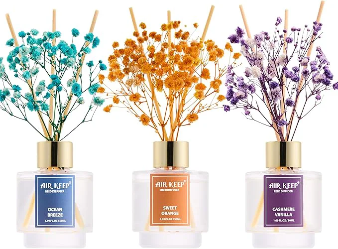 Proven Airkeep Reed Diffuser Set of 3 Ocean Breeze Sweet Orange Cashmere Vanilla Oil Smooth