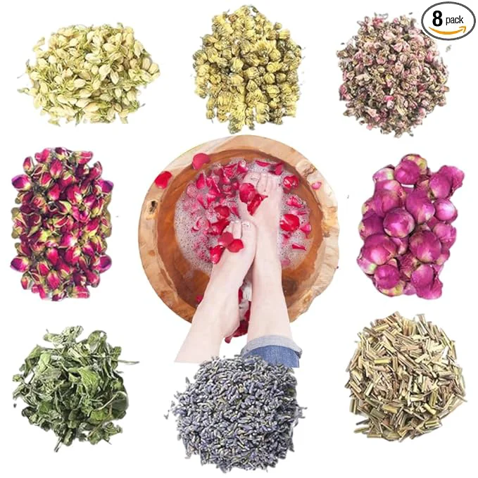 Luxury Ouliget Dried Flowers Pedicure Foot Soak Kit 8 Bags Set Relaxed
