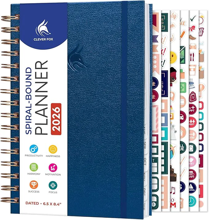 Elegant Clever Fox Dated Planner with Tabs 2026 – Weekly Monthly Spiral Planner with Trendy