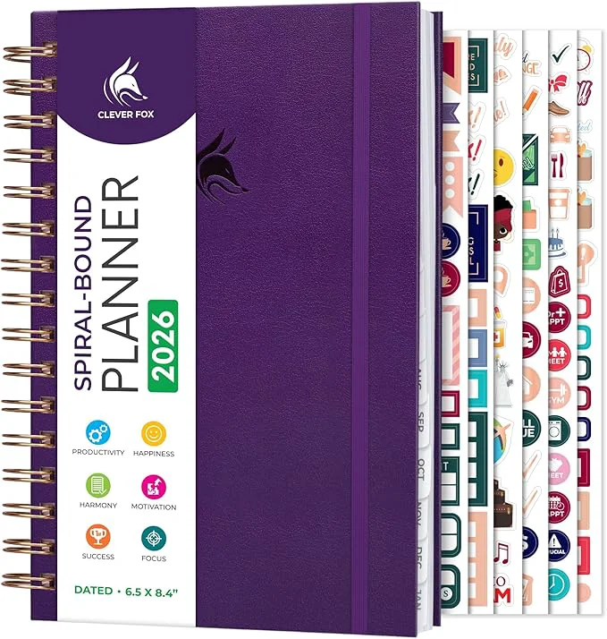 Minimalist Clever Fox Dated Planner with Tabs 2026 – Weekly Monthly Spiral Planner with Sophisticated