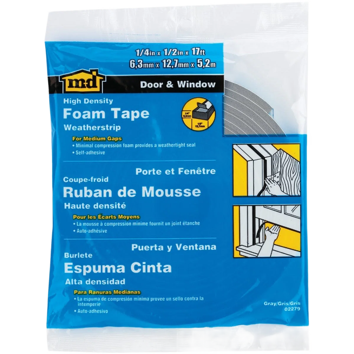 Reliable M-D Gray Closed Foam Weatherstrip Tape 1 2 In. W x 1 4 In. T x 17 In. L Breathable