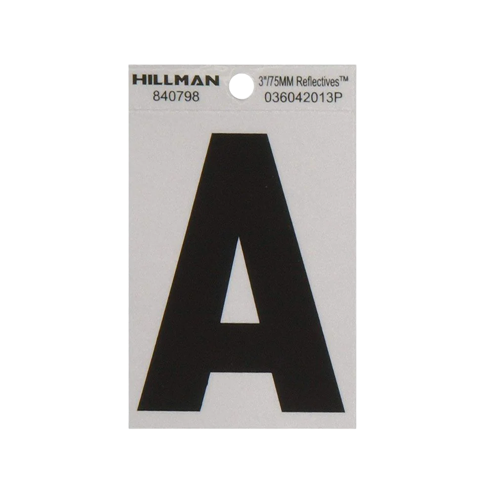 Expertly Made Hillman 3 in. Black Silver Reflective Mylar Sticker Wide Style Letter A Unique