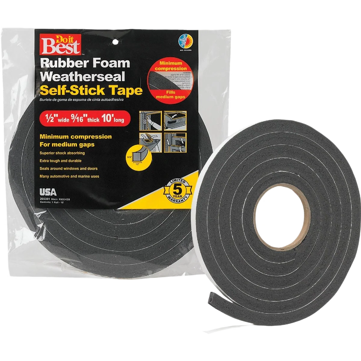 High-Quality Do it Black Foam Weatherstrip Tape 1 2 x 9 16 In. x 10 ft. Quality