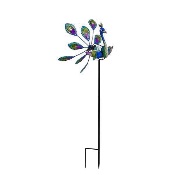Dependable Evergreen Solar Peacock Staked Wind Spinner Functional