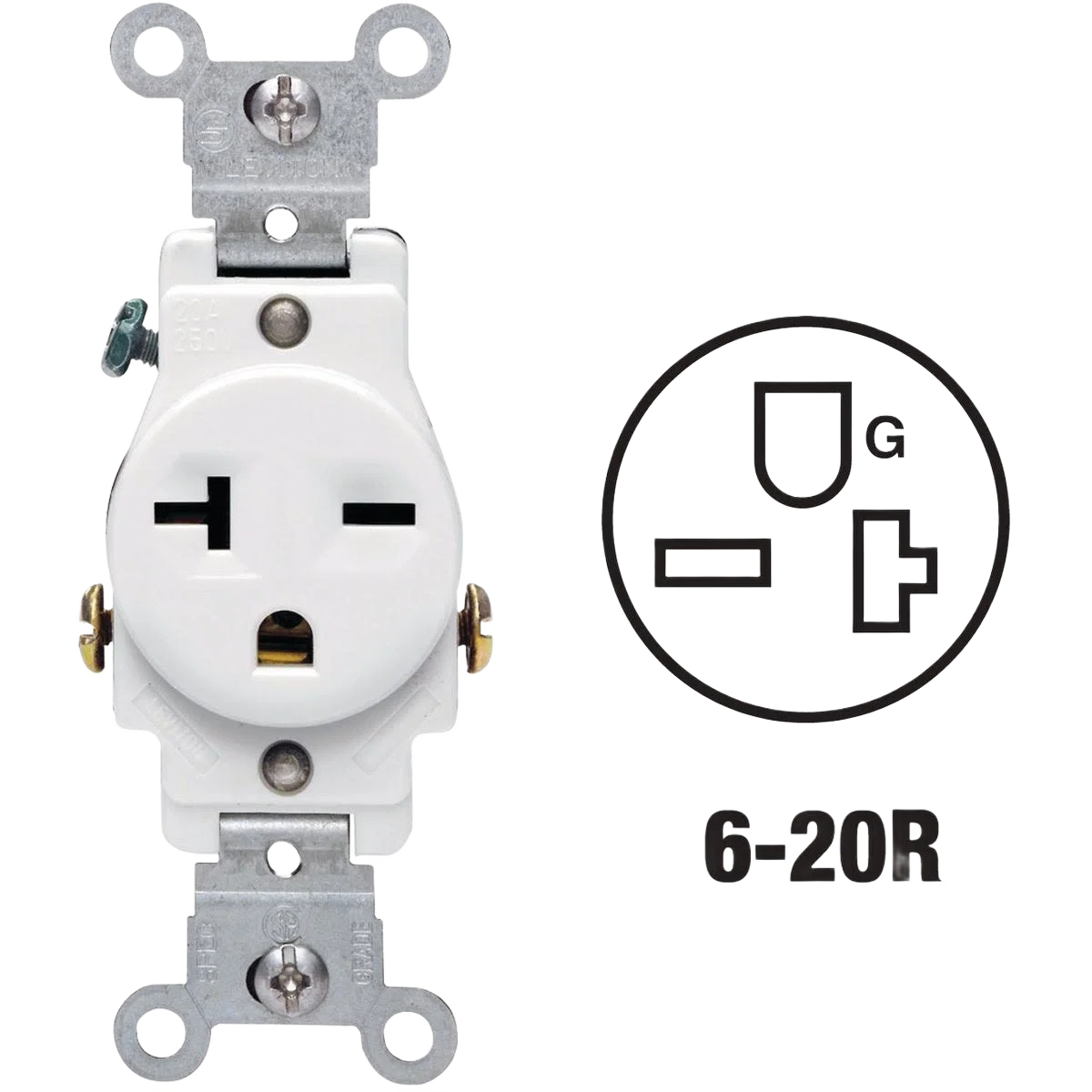 Lightweight Leviton 20 Amp White Heavy-Duty 6-20R Grounding Single Outlet Certified