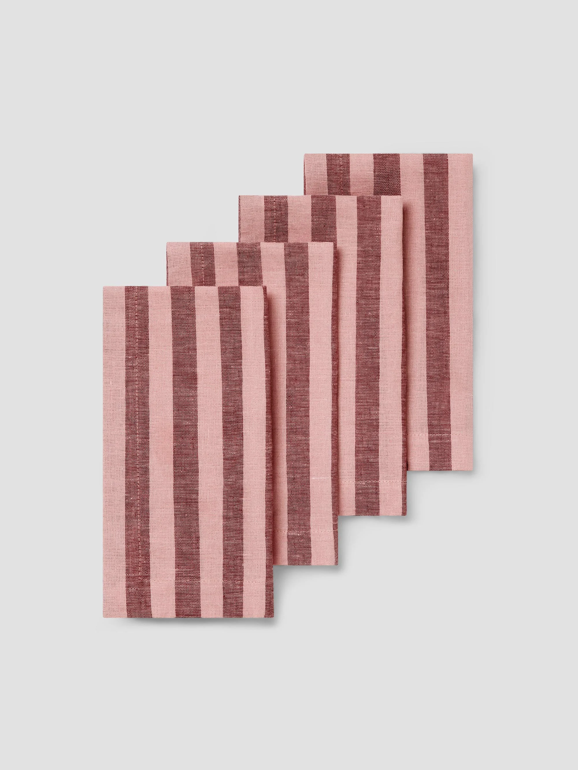 Fine Rhubarb Rose Pembroke Stripe Linen Blend Napkins Set of 4 Exceptional