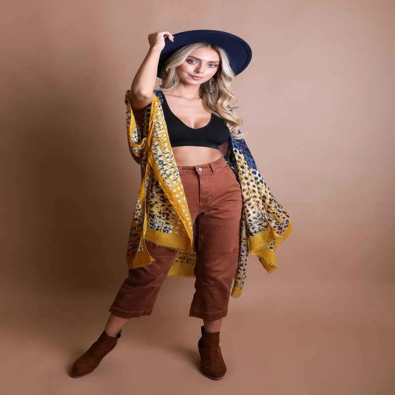 Original Colorful Frayed Kimono Trendy