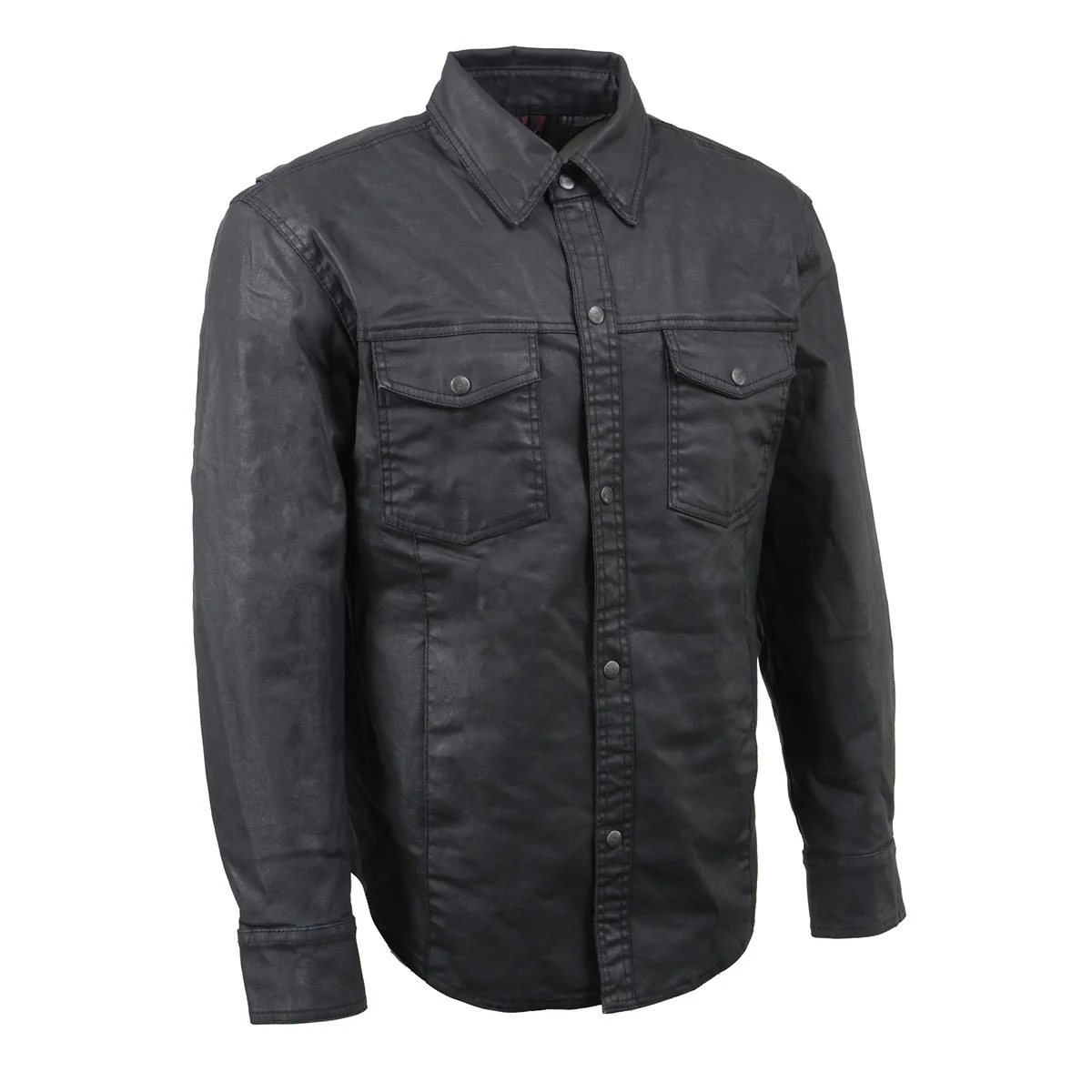 Original Milwaukee Leather MDM1603 Men s Black Waxy Coated Snap Front Shirt Environmentally Friendly