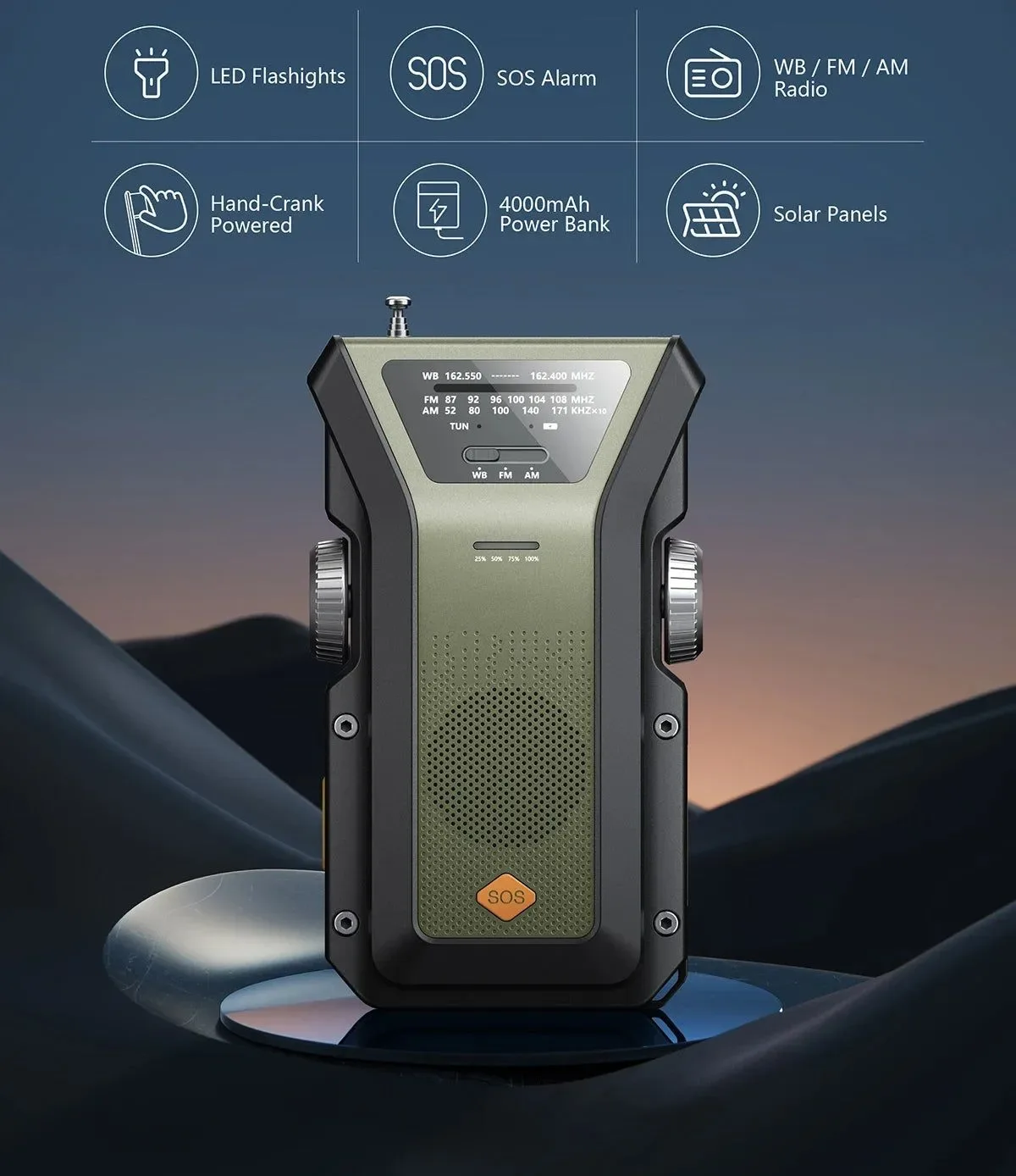 Contemporary Radio de emergencia todo en uno manivela energía solar NOAA alarma SOS batería externa 4000 mAh linterna Certified