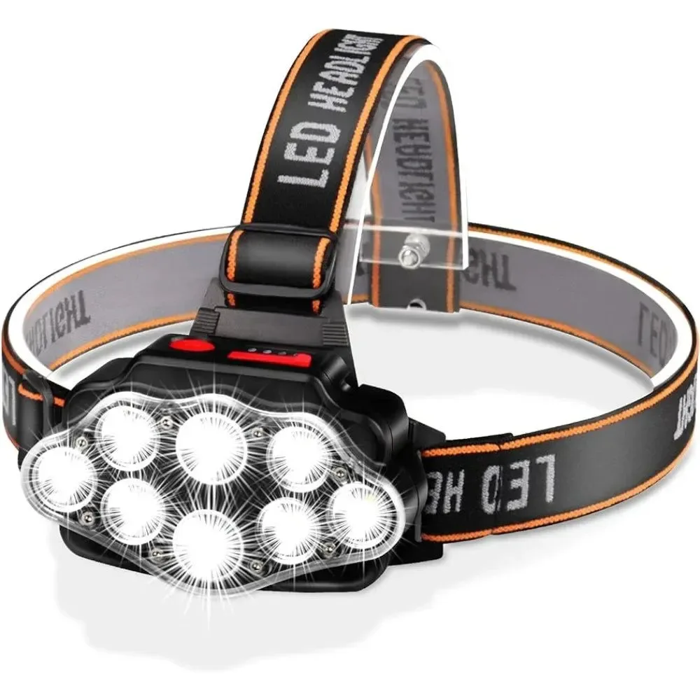 Solid Linterna frontal LED recargable por USB linterna frontal de alta luminosidad con 8 LED y certificación de impermeabilidad IPX4. Top-Quality