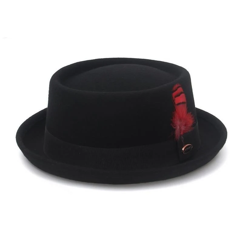 Consistent Fieltro de lana Pork Pie Sombrero Con Pluma Reusable
