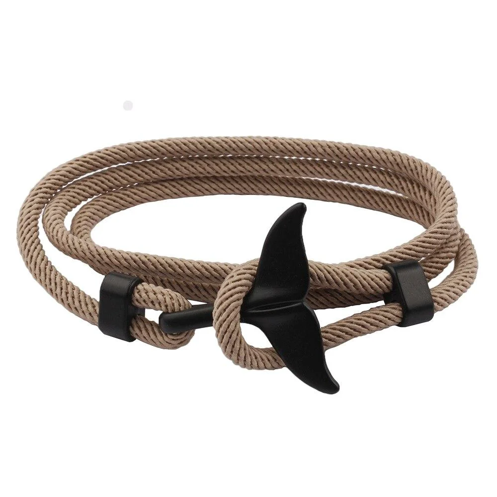World-Class Pulsera de cuerda con cola de ballena negra Unique