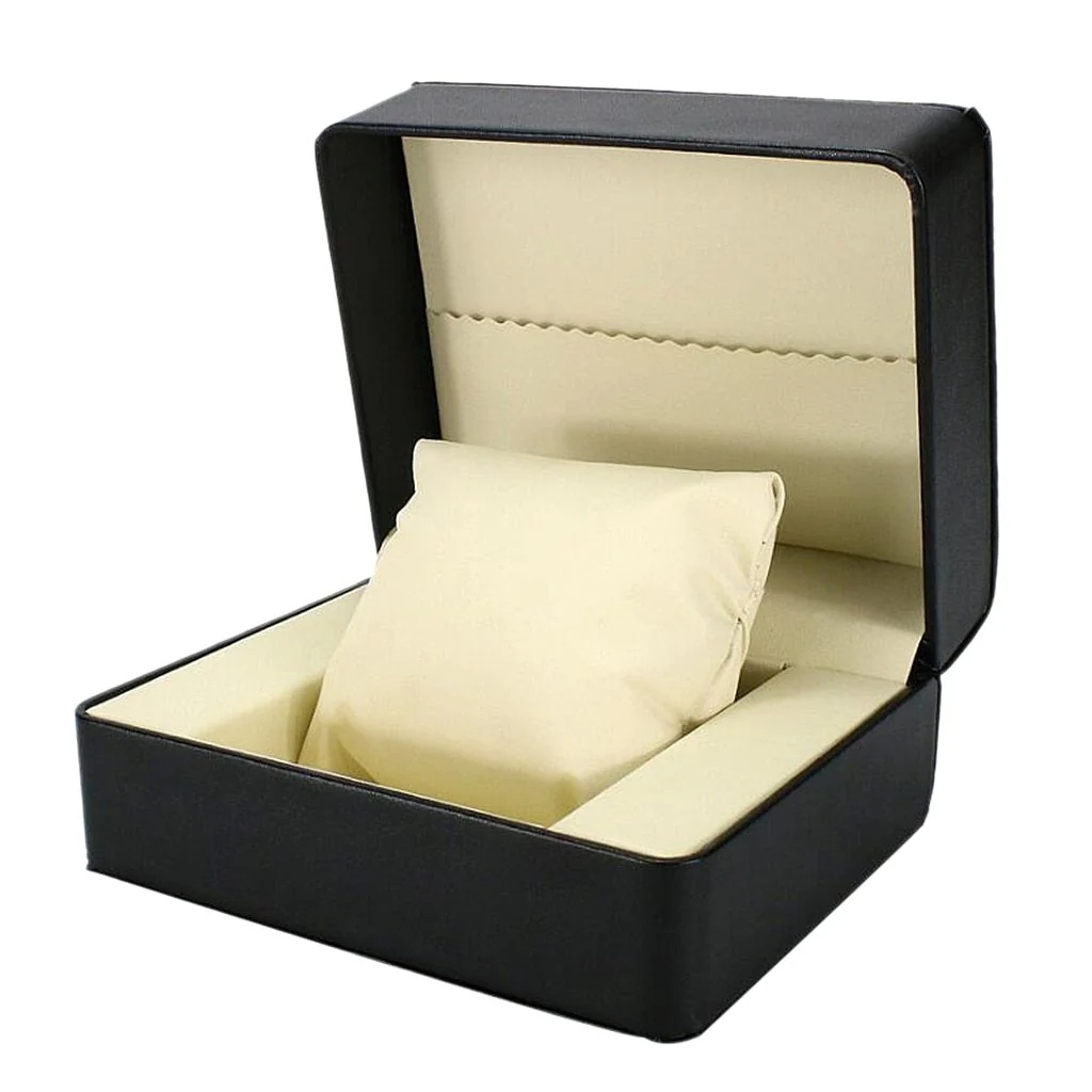 Refined Caja de reloj minimalista de cuero negro con una sola ranura Certified