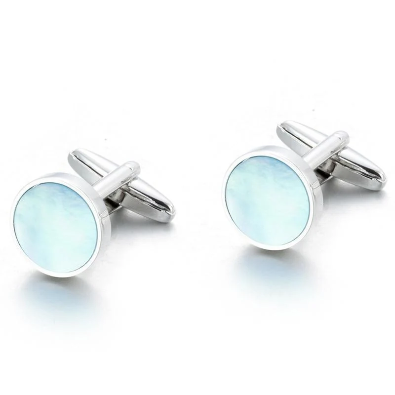 Professional Round Sea Shell Silver-Tone Cufflinks Enhanced