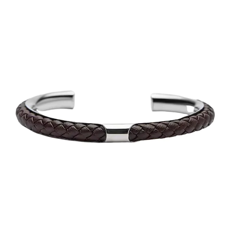 Specialty Lupo Pulsera de cuero trenzado y acero inoxidable Solid