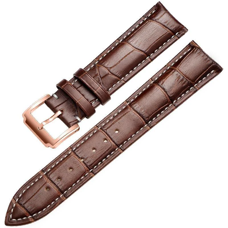 Organic Horace Correa de reloj clásica de piel de becerro cosida marrón Healthy
