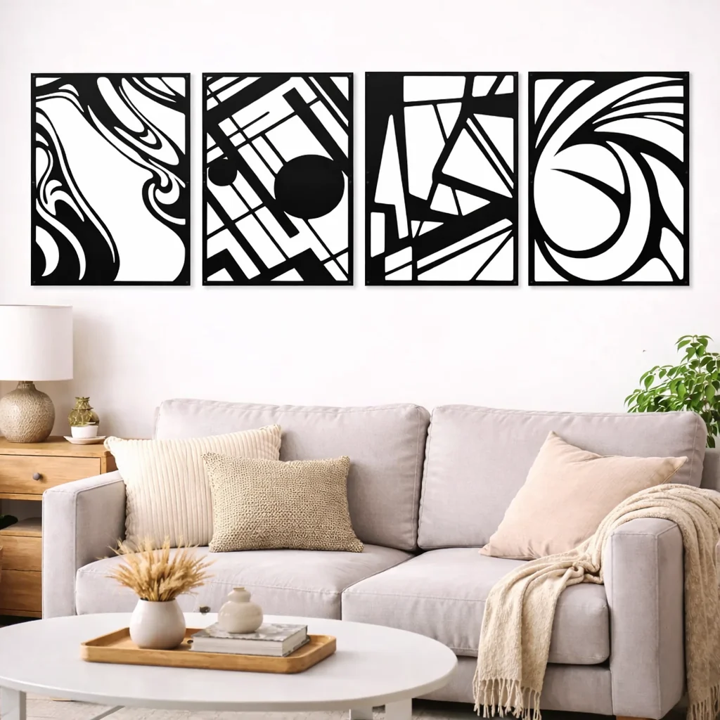Fine Crafted Arc Flow Quartet-Black Framed Abstract Metal Wall Art Set of 4 Reliable