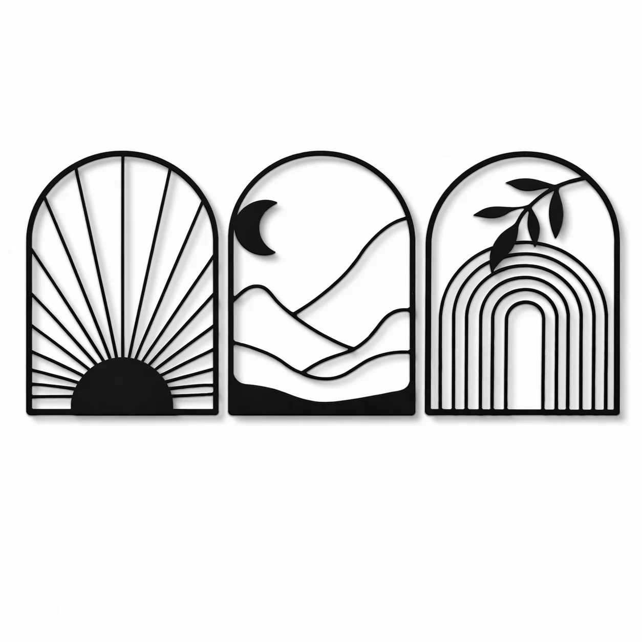 Trendy Arched Minimal Trio-Black Framed Abstract Metal Wall Art Set of 3 Green
