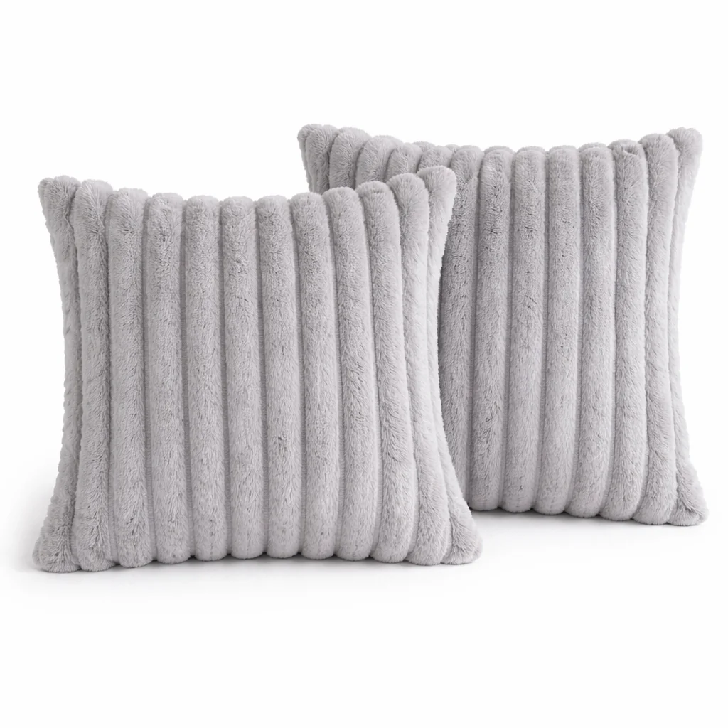 Convenient RidgePlush Ribbed Plush Pillow Cover-Faux Rabbit-Soft Texture Detailed