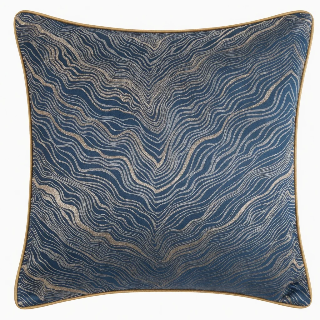 Convenient Topographic Wave Velvet-Look Pillow Cover with Gold Piping-18inx18in Cover Only Advanced