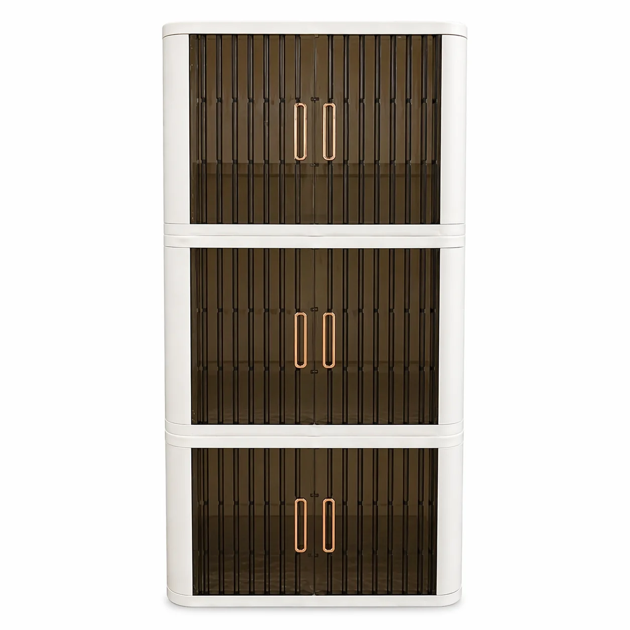 Natural Foldable Fluted-Door Storage Cabinet 3-Tier Set White Selected