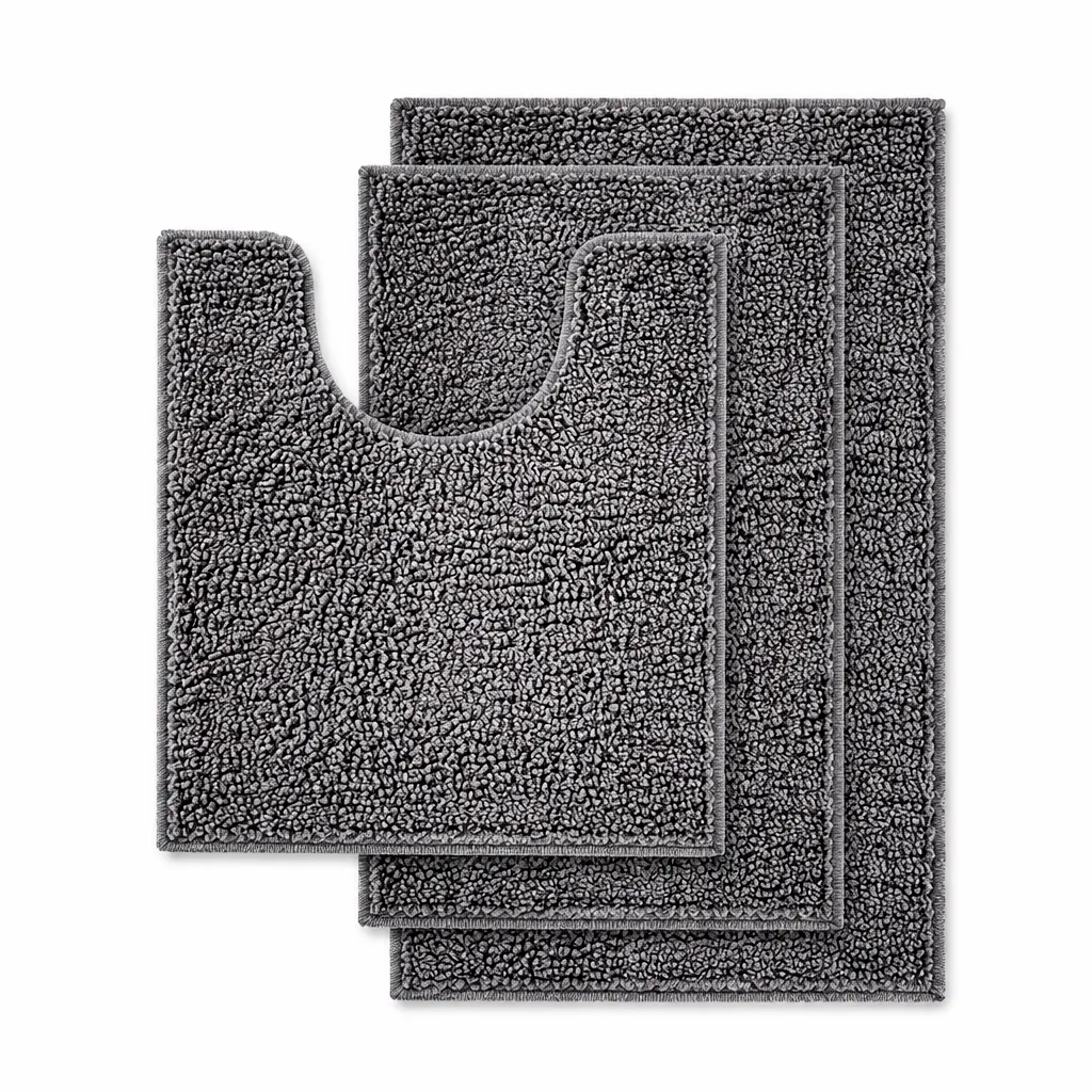 Efficient Plush Chenille Bath Mat Set 3-Piece -Thick Absorbent Machine Washable Organic