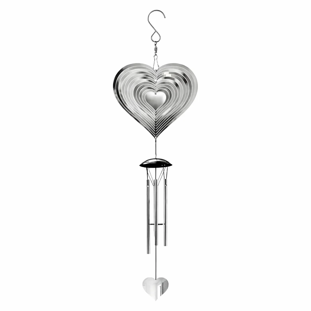 Fine Crafted Mirror Heart Wind Chime in 304 Stainless Steel- Modern Hanging Patio Garden Decor First-Class