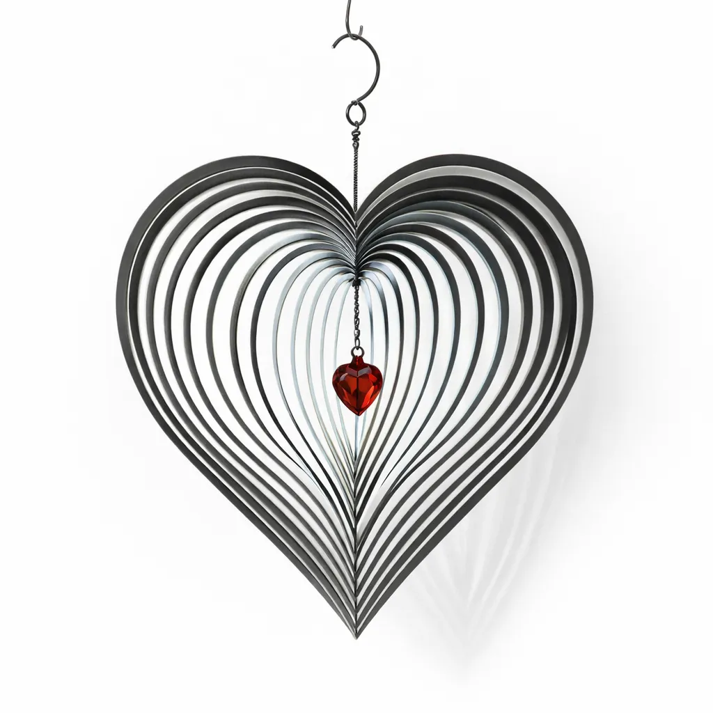 Safe Stainless Steel Heart Wind Spinner with Red Crystal Accent Original