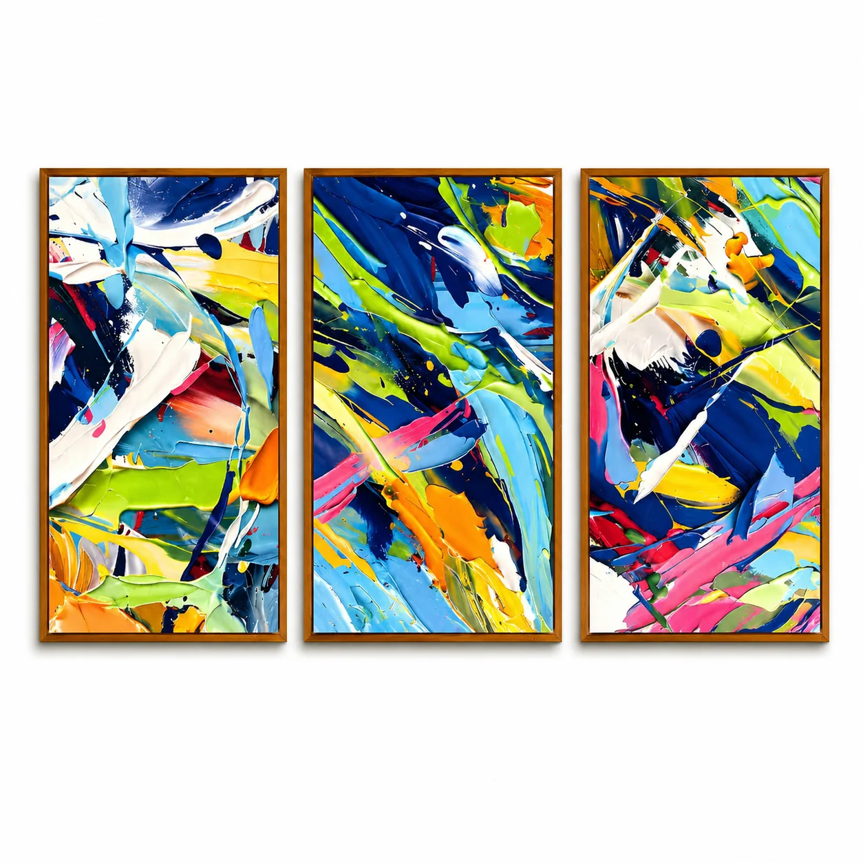 Carefully Designed Colorful Abstract Triptych Canvas Wall Art Set Premium