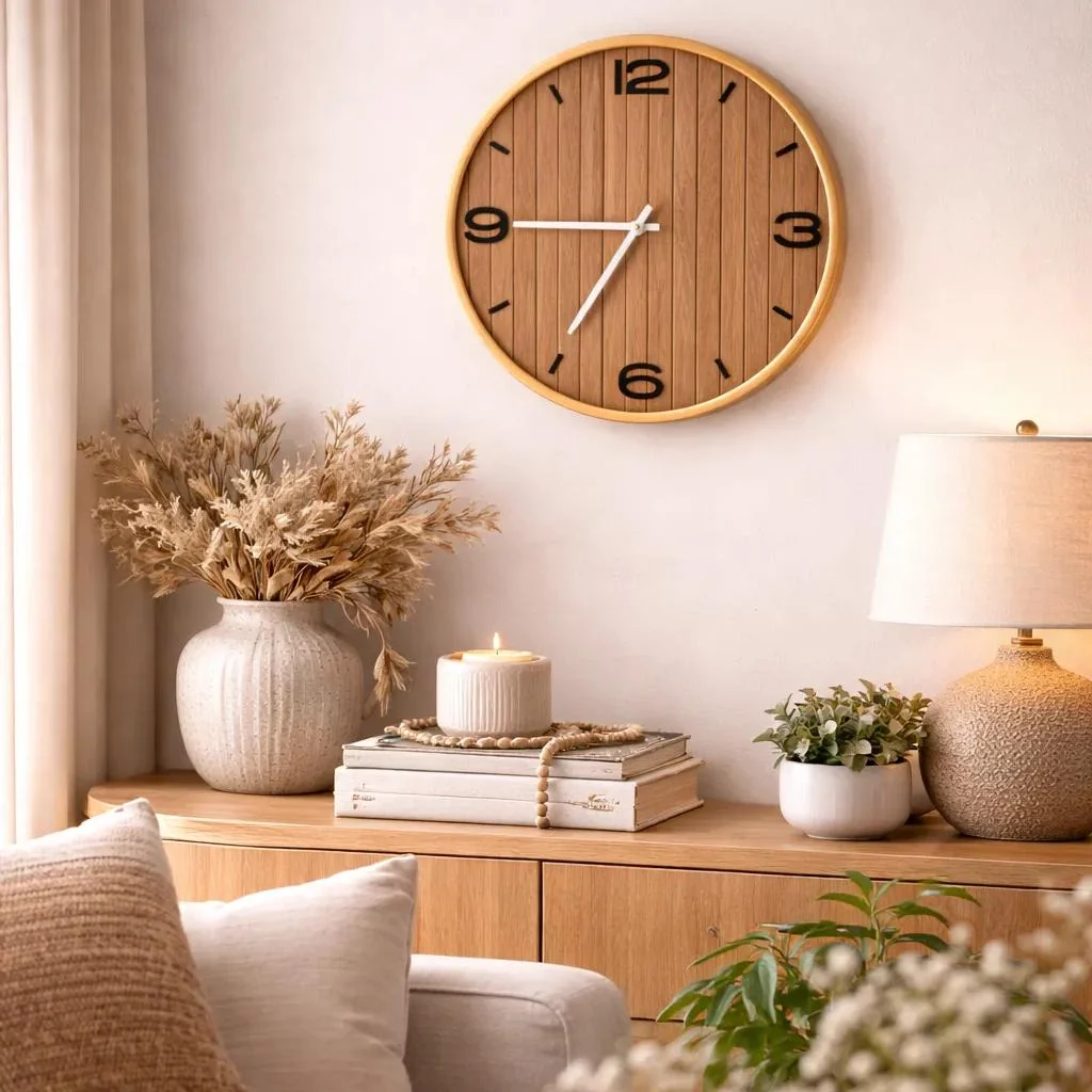 Advanced Gilded Timber Round Wall Clock-13.8in Trendy