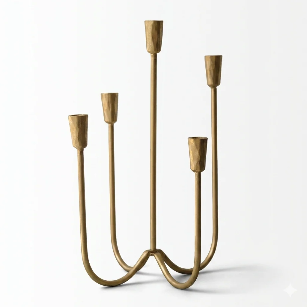 Prestigious Antique Brass 5-Arm Candelabra Candle Holder Natural