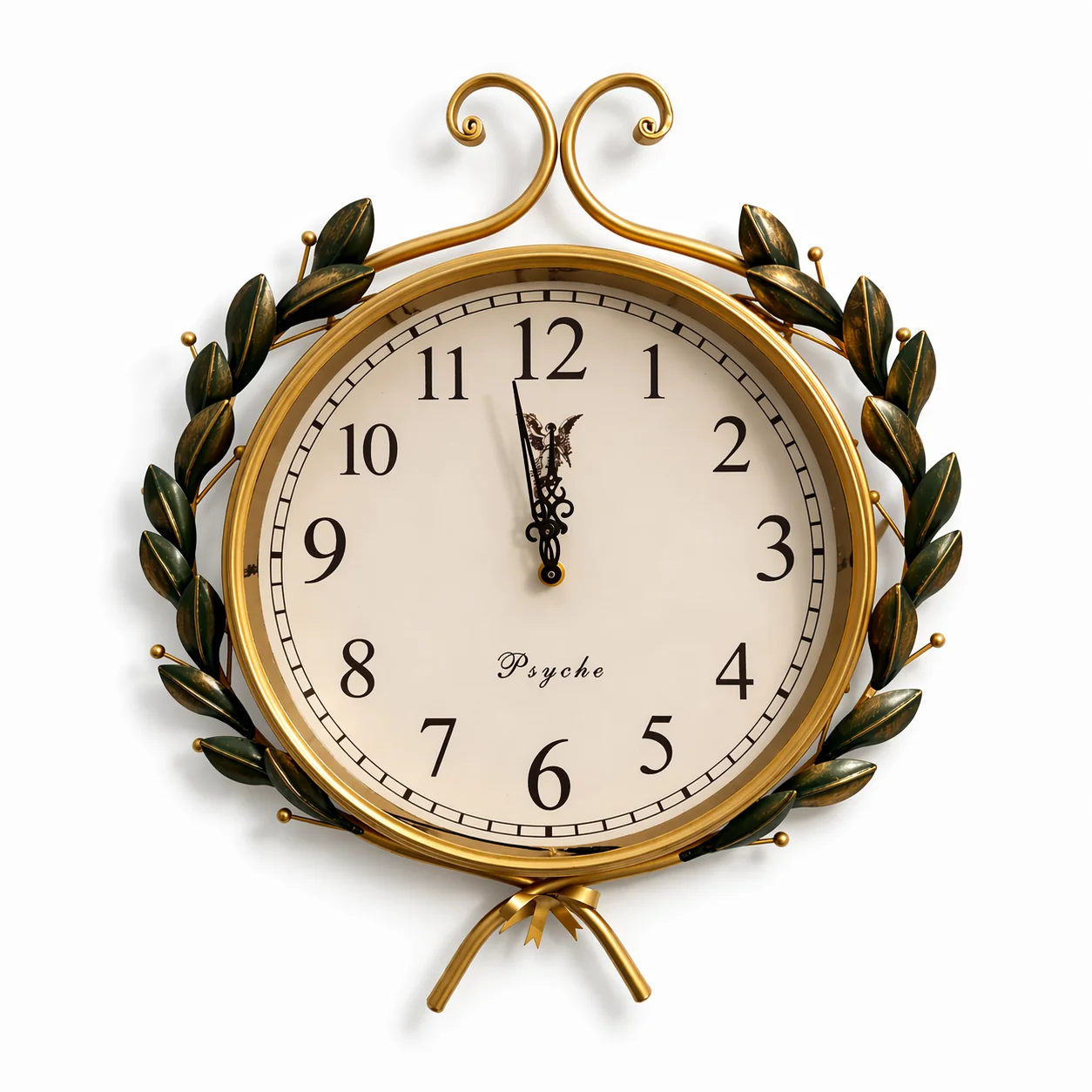 Expertly Made Olive Wreath Silent Wall Clock-Non-Ticking Quartz Botanical Wall Decor Gold-Tone Next-Generation