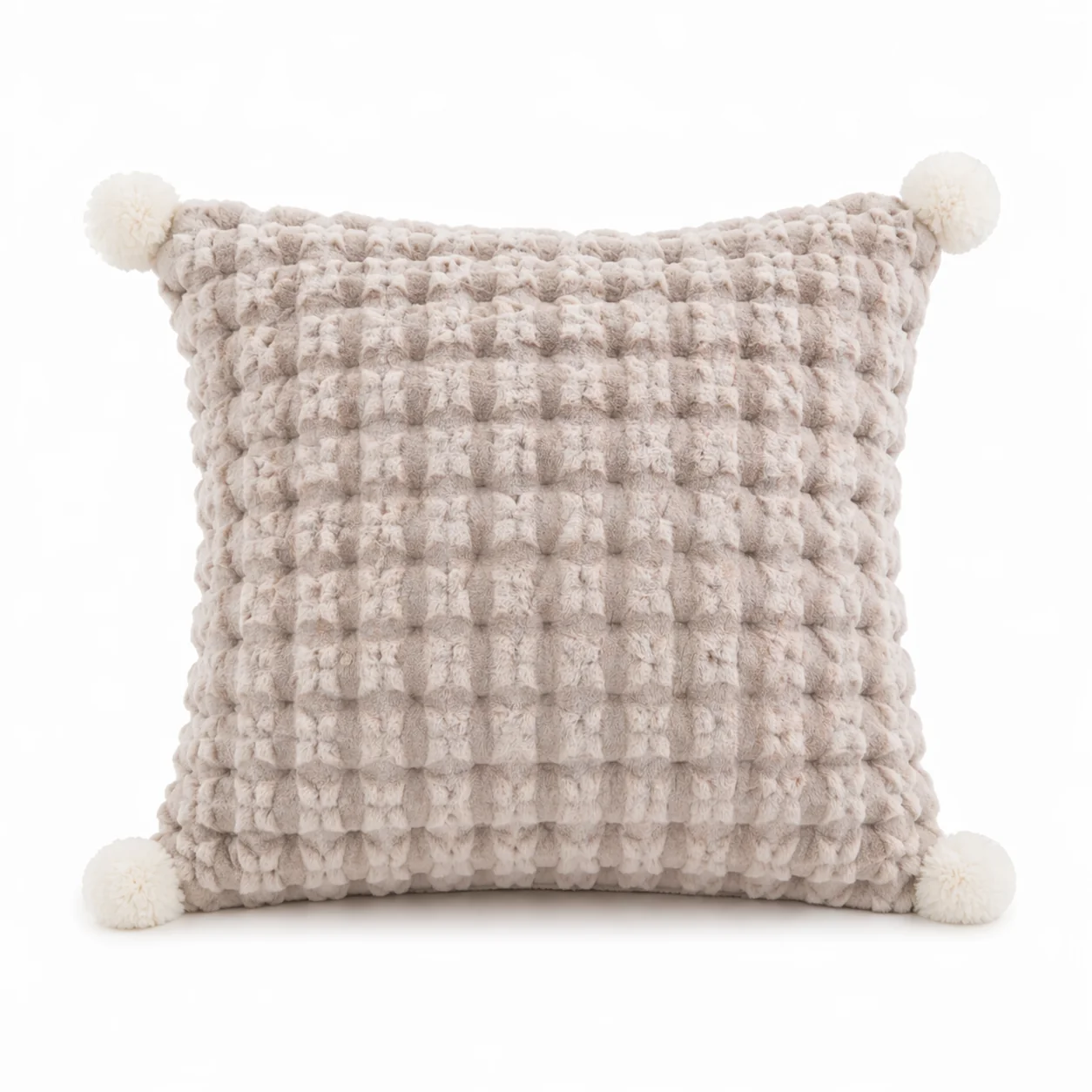 Functional A Chic Pillow That Unfolds Into a Throw-Textured Grid Pom-Poms for Instant Style Long-Lasting