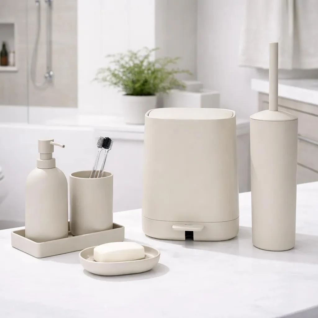Proven All-Matte Clean Countertop-A Coordinated 6-Piece Bathroom Set in Warm Neutral User-Friendly