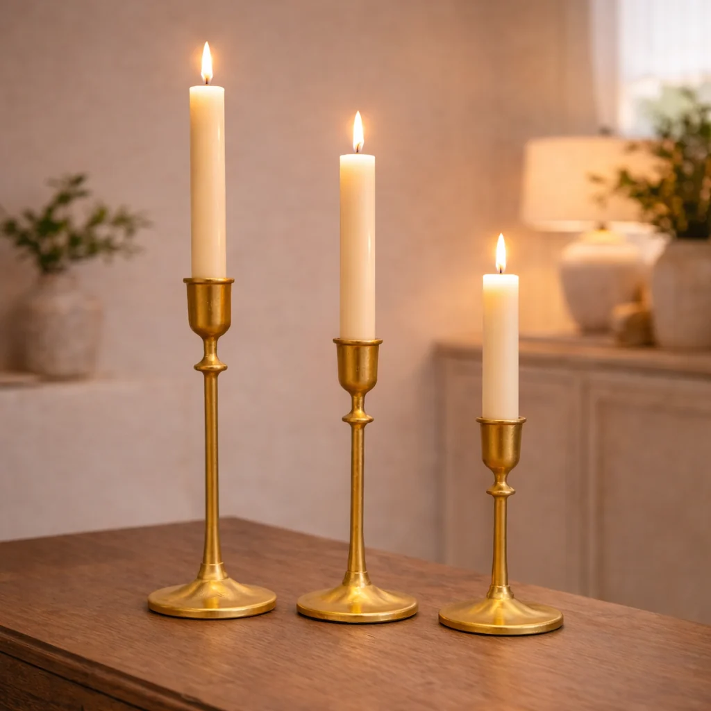 Comfortable Foundry Series Cast Iron Candlestick Holders Set of 3 Clean