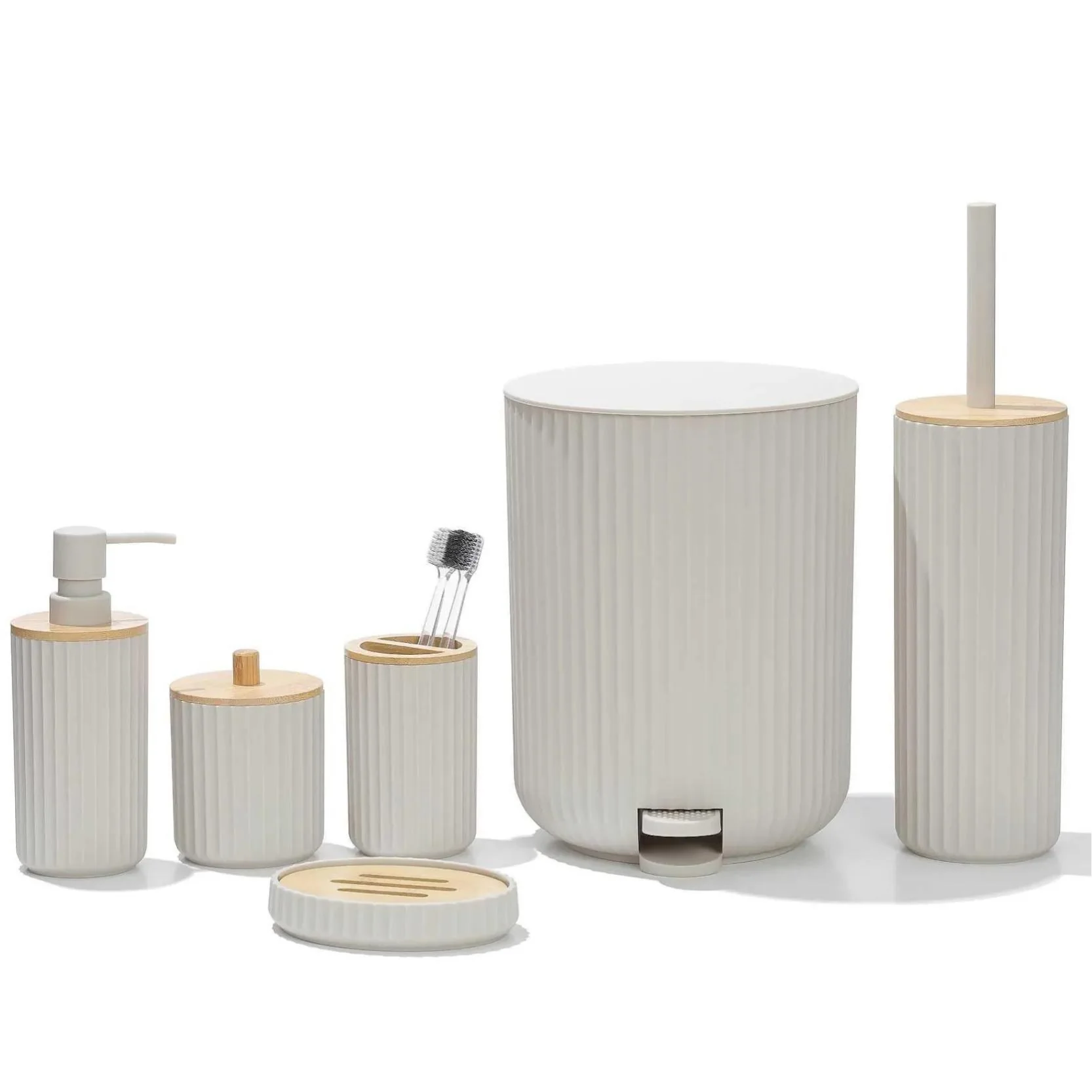 World-Class Designer Ribbed Texture Bamboo Warmth-A Coordinated 6-Piece Bathroom Upgrade High-Grade