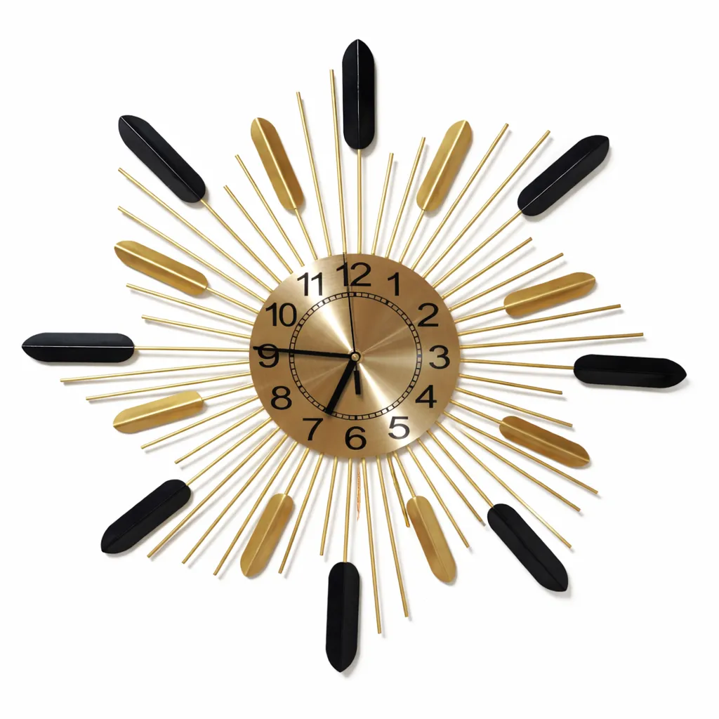 User-Friendly Mid-Century Sunburst Silent Wall Clock Black Brass - 23.6in Metal Quartz Wall Clock Top-Quality