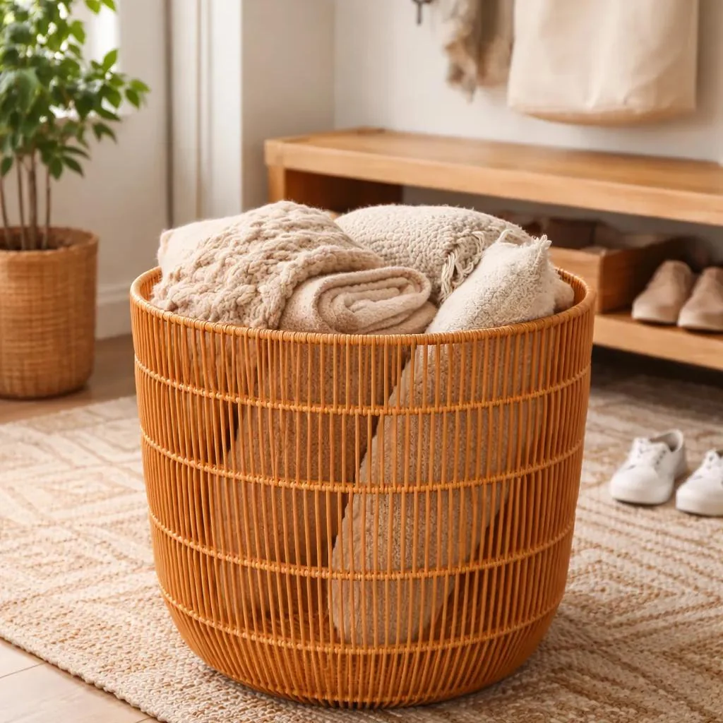 Environmentally Friendly Cognac Faux Rattan Tapered Round Floor Basket Selected