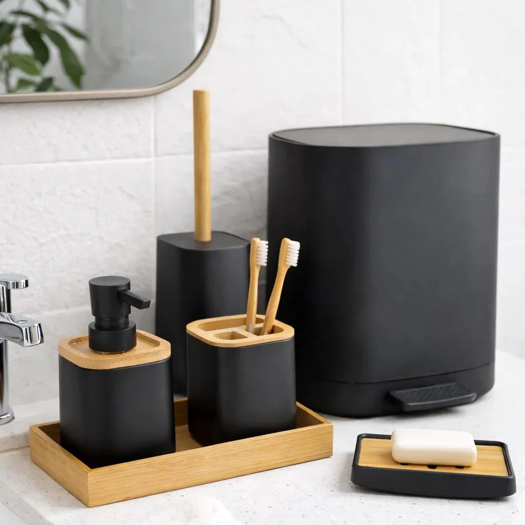 Certified Bold Modern and Organized-Matte Black Bamboo Essentials for a Clean Bathroom Look Effective