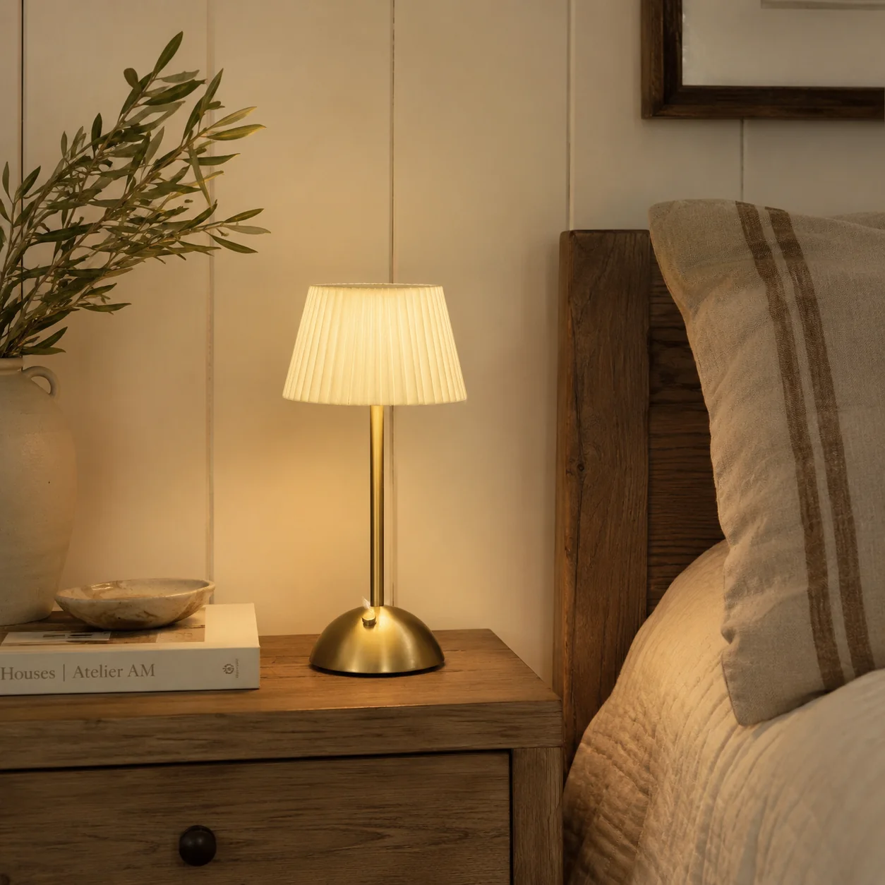 Fine Pleated Shade Touch Dimmable Table Lamp Safe
