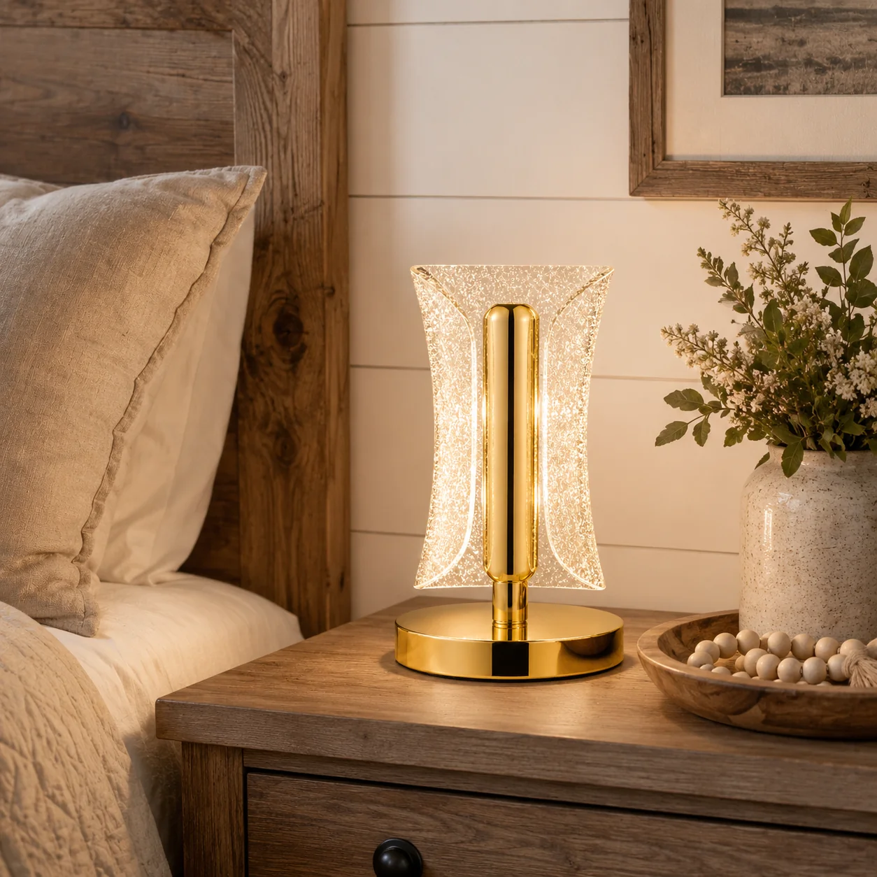 Reusable Crystal Glow Touch Accent Lamp-Gold-Tone Base Premium Material