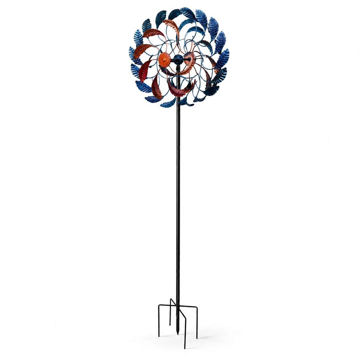 Quality Blue Copper Leaf Kinetic Wind Spinner-Metal Garden Stake Sculpture Original