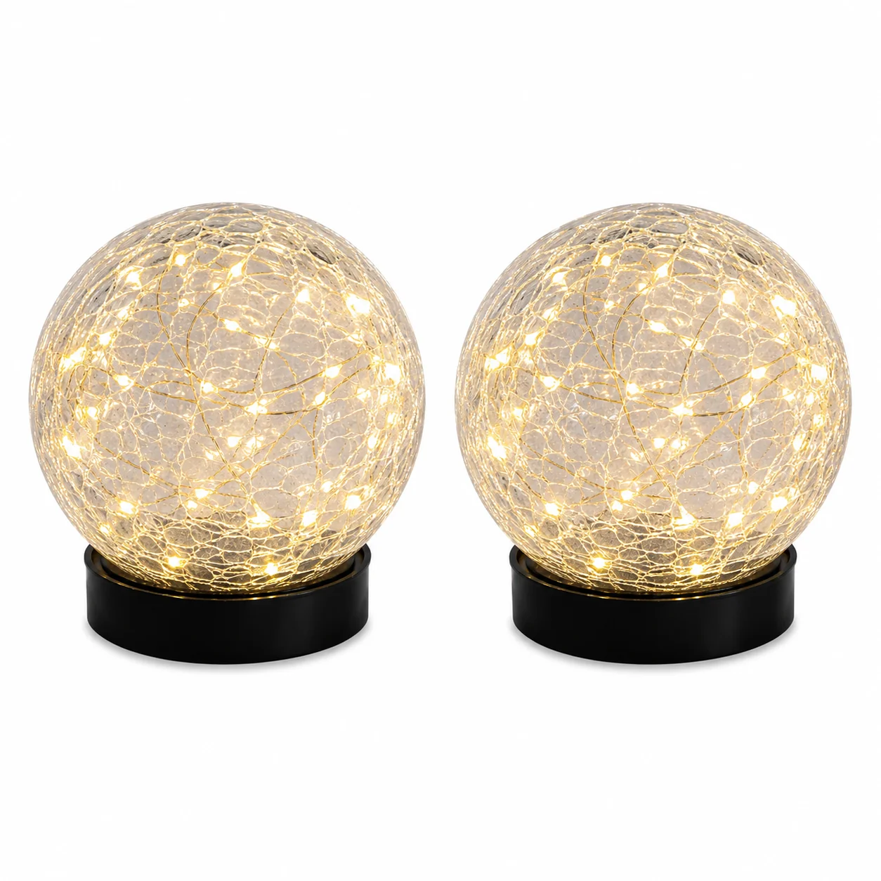 Official Solar Crackle Globe Stake Lights-Warm Decorative Garden Glow Set of 2 Crafted