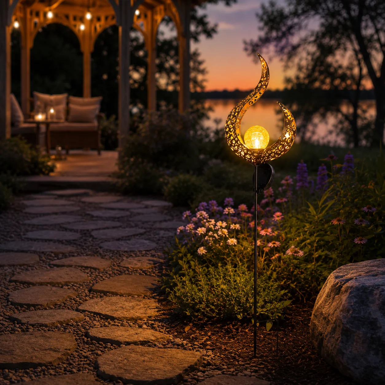 Comfortable Solar Crescent Flame Stake Light-Moroccan Recyclable