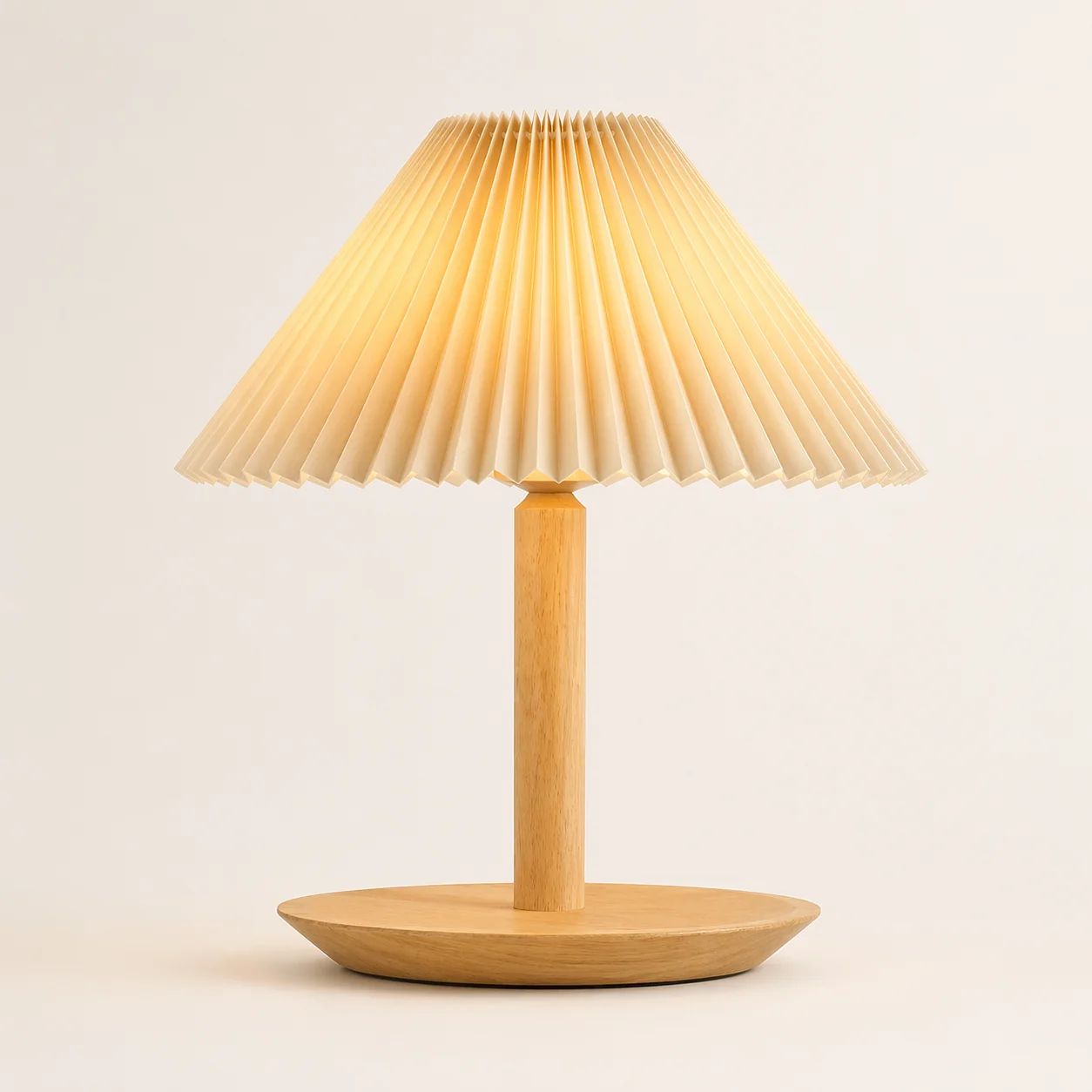 Specialty Pleated Shade Wood Table Lamp-Saucer Base E26 Verified