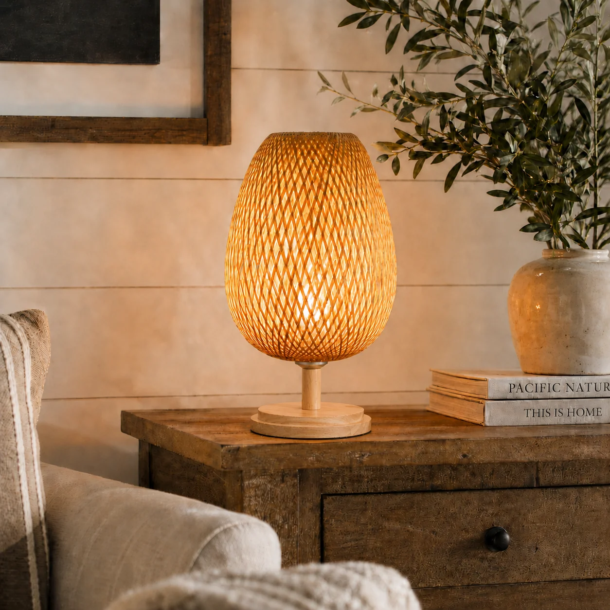Reliable Bamboo Weave Table Lamp-Wood Base 2 Shade Shapes Outstanding