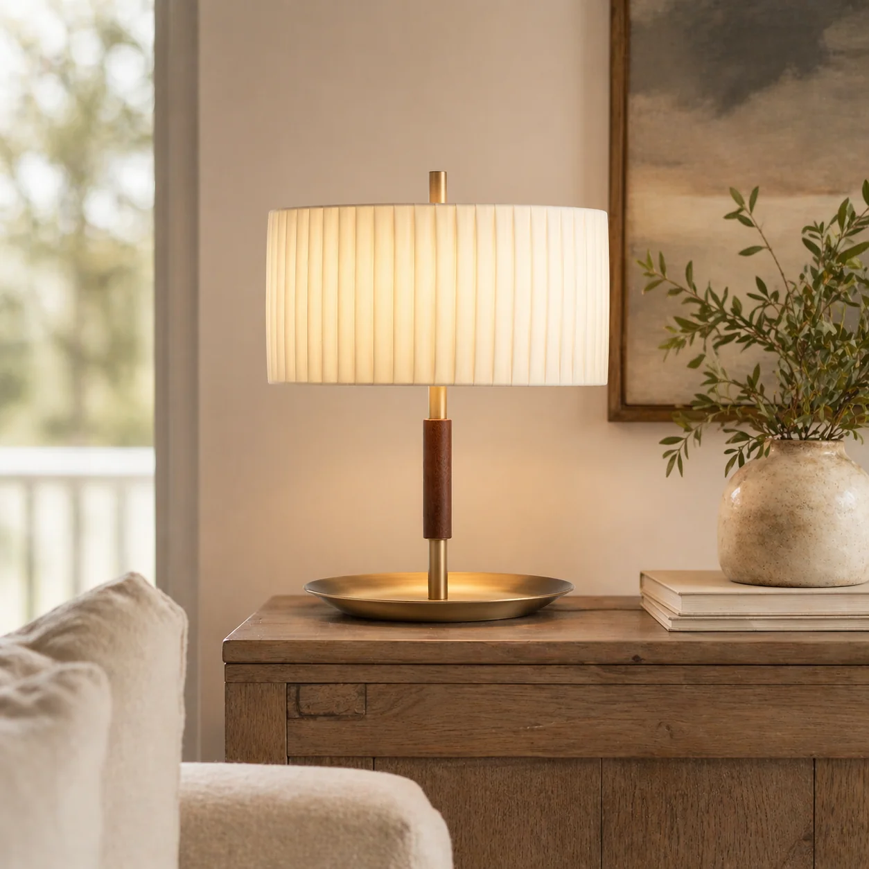 Consistent Pleated Shade Table Lamp-BlackBrass Organic